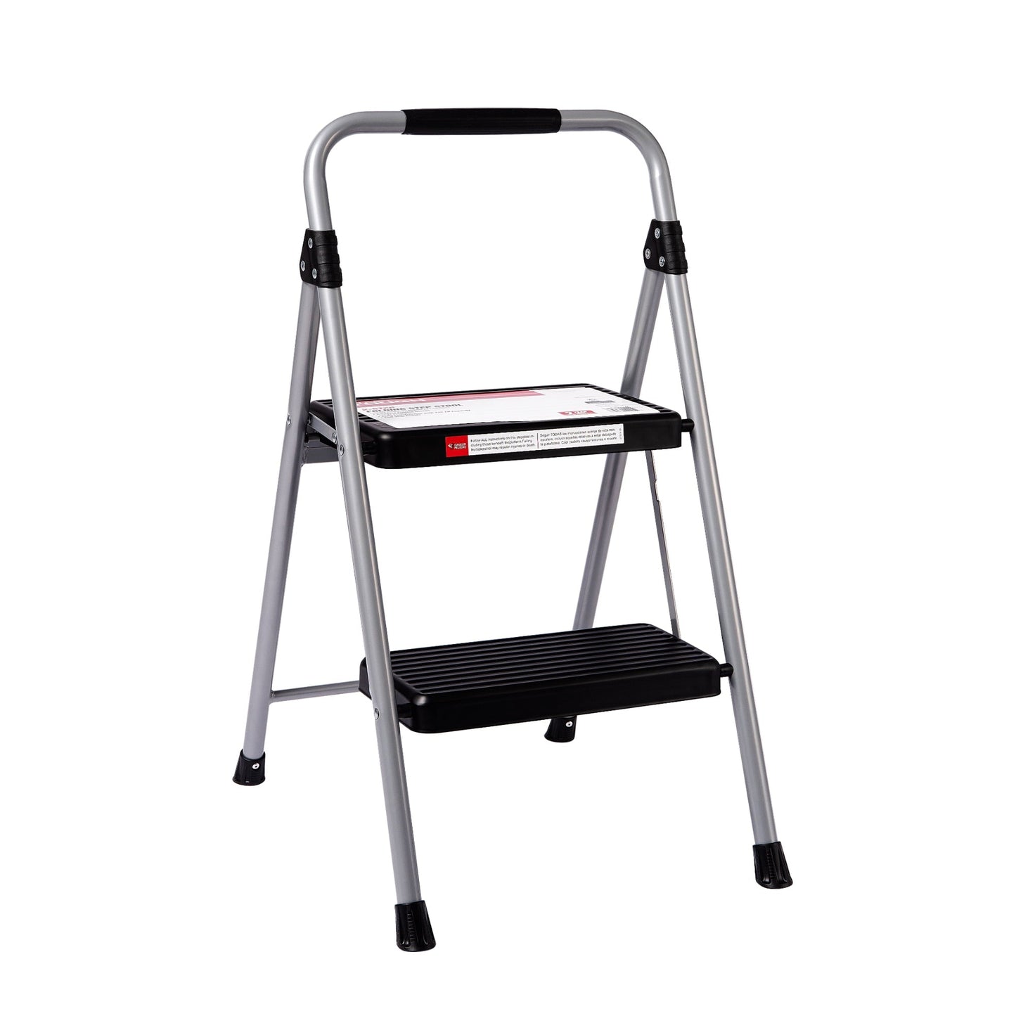 Classic Hyper Tough Gray & Black 2-Step Steel Large Platform & Foldable Step Stool â Holds up to 225 Pounds