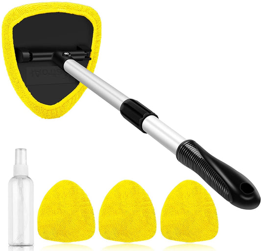 Classic AstroAI, Car Window Cleaner, Microfiber Car Windshield Cleaning Tool with Extendable Handle and Washable Reusable Cloth Pad Head Auto Interior Exterior Glass Wiper Kits, Yellow