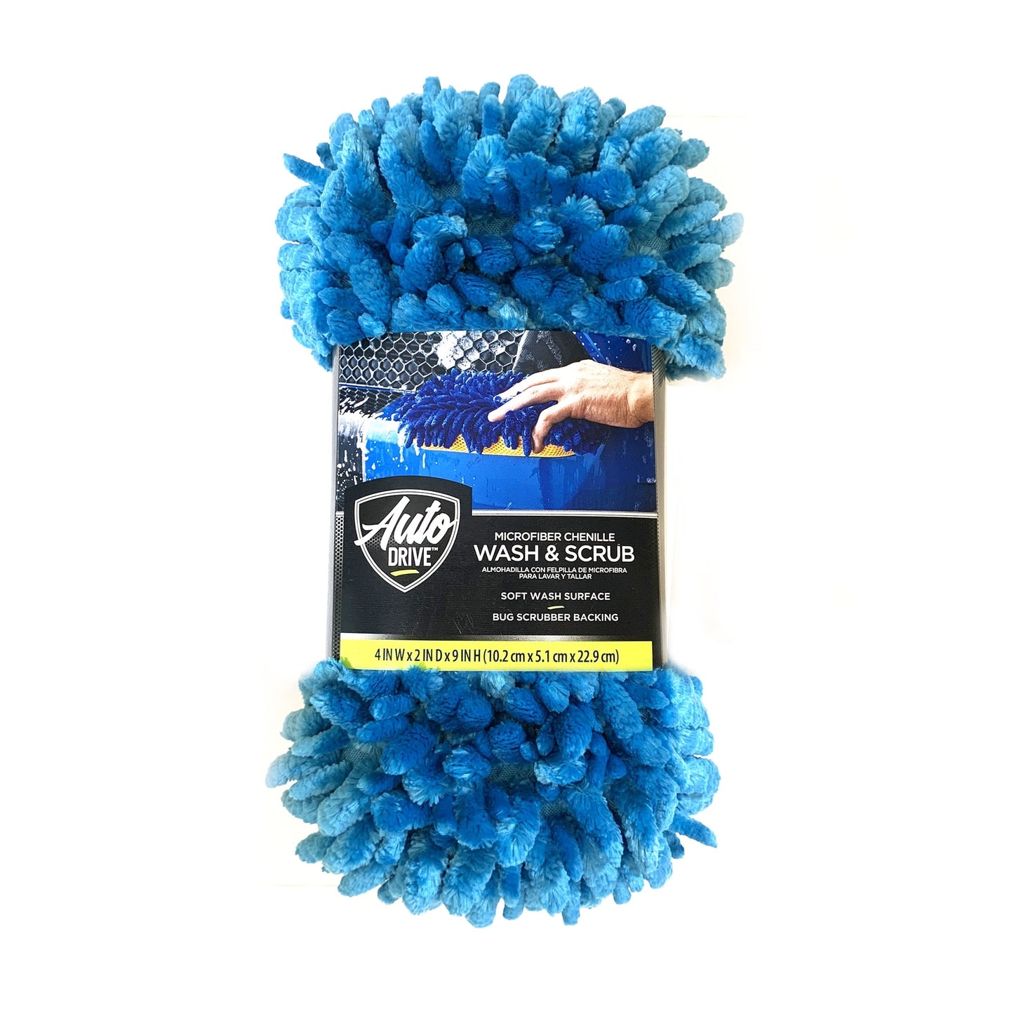 Classic Auto Drive Car Wash Microfiber Sponge, Chenille Pile & Scrubber Back, Blue, 1 piece