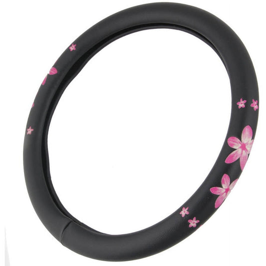 Classic BDK Pink Floral Design Car Steering Wheel Cover, Standard Size 14.5 to 15.5"