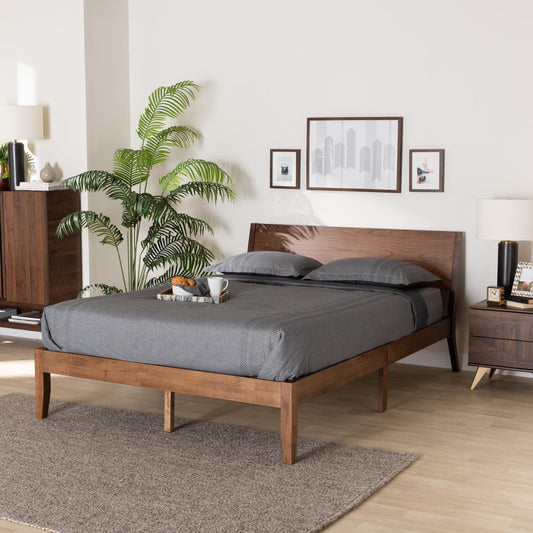 Classic Baxton Studio Salvatore Mid-Century Modern Walnut Brown Finished Wood Queen Size Platform Bed