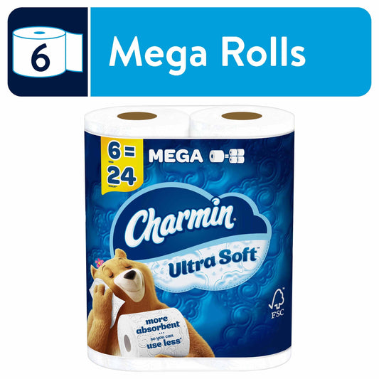 Versatile Charmin Ultra Soft Toilet Paper, 6 Mega Rolls