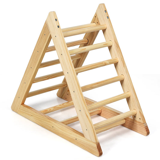 Versatile Costway Wooden Climbing Pikler Triangle with Climbing Ladder For Toddler Step Training, Natural