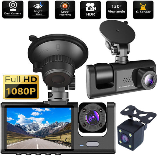 Classic Dash Cam, 3 Channel Dash Cam Front and Rear Inside,1080P Full HD 170 Deg Wide Angle Dashboard Camera, Night Vision, WDR, Accident Lock, Loop Recording, Parking Monitor