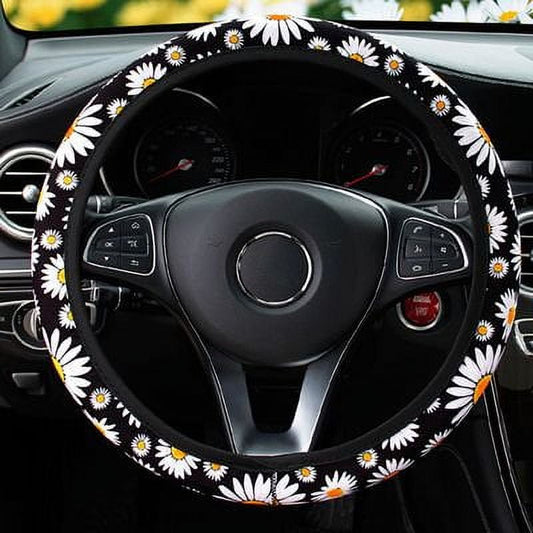 Classic Doingart Universal Steering Wheel Cover - Auto Car Daisy Sunflower Steering Wheel Cover Non-slip and Sweat Absorption Steering Wheel Cover Universal 14.5 to 15.25 inches