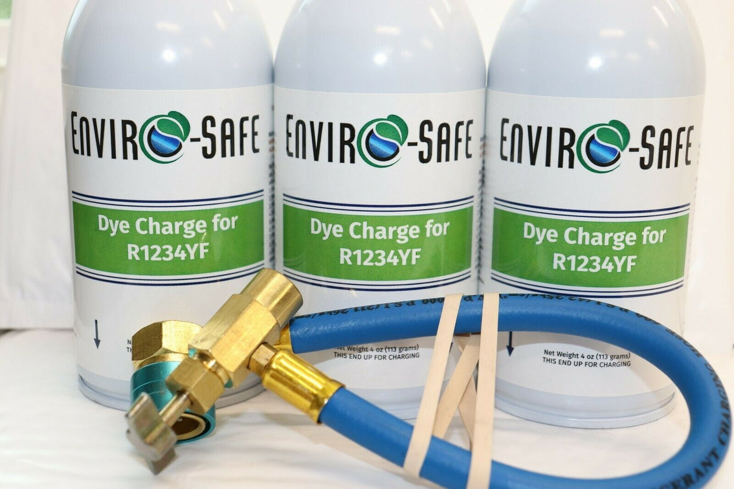 Versatile Dye Charge and Brass Charging Hose for Automotive R1234YF, R-1234YF, R1234 (3 cans and hose) Auto Refrigerant Support