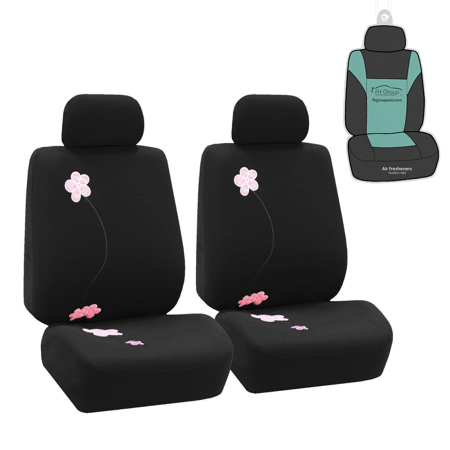 Classic FH Group Floral AFFB053BLACK102 Black Universal Front Set Car Seat Cover with Air Freshener