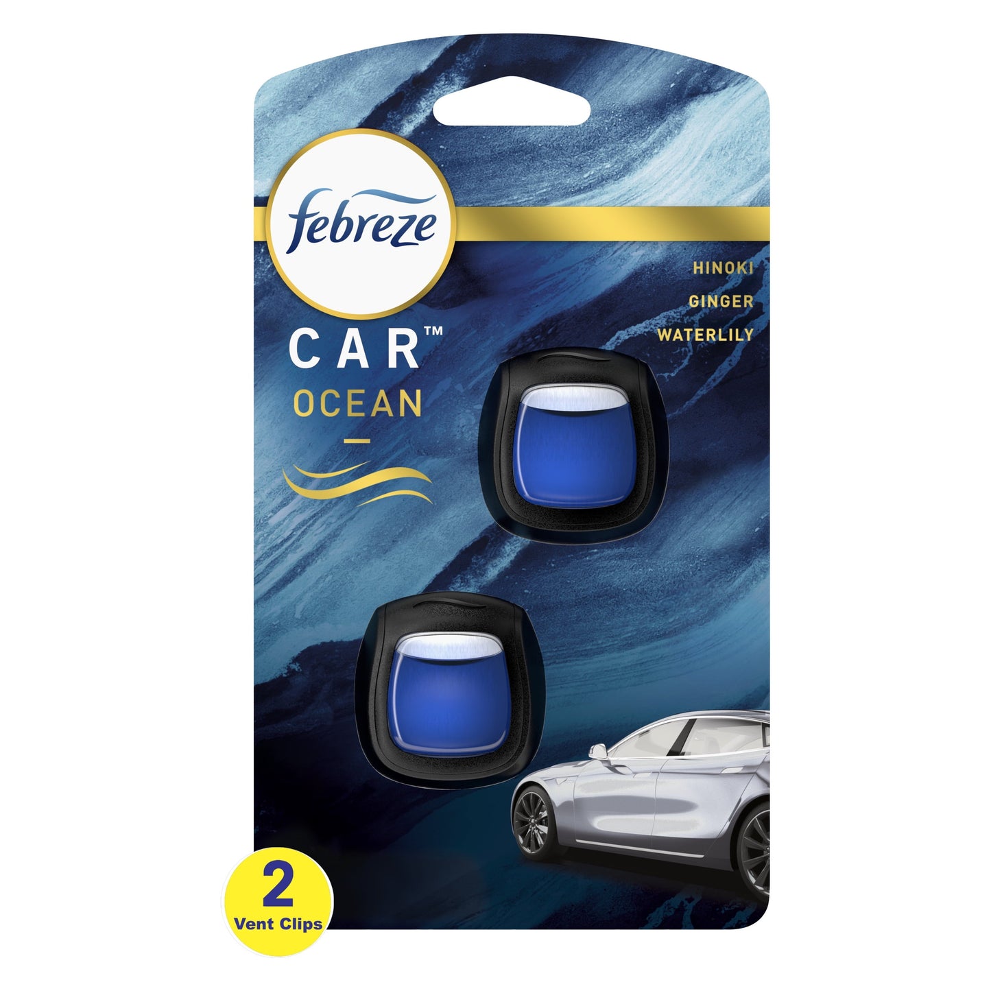 Versatile Febreze Car Ocean Scent Air Freshener Vent Clip, .07 oz. Car Vent Clip, Pack of 2