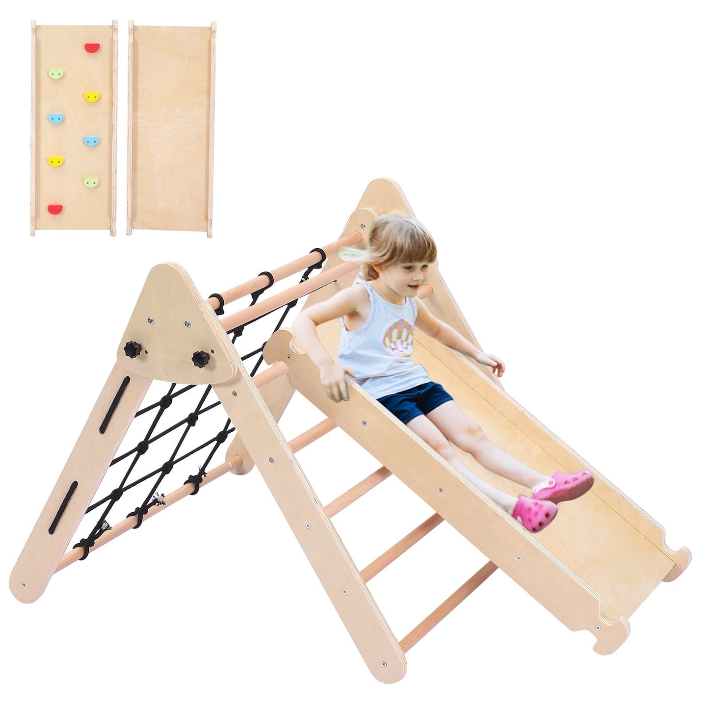 Versatile Garvee 2-in-1 Wooden Climbing Toys, Foldable Triangle Ladder Toy, with Ramp, Slide or Climb, Indoor Gym Playground Playset for Toddlers