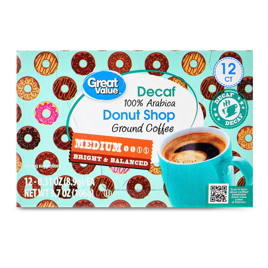 Versatile Great Value Donut Shop Decaf Ground Coffee Pods, 12 Count