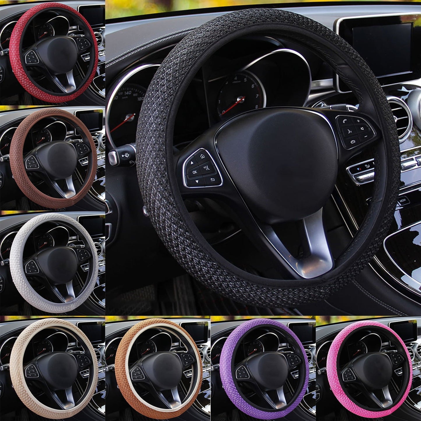 Versatile Happy Date Universal Vehicle Steering Wheel Cover, Ice Silk Breathable Microfiber Non-Slip, Warm in Winter and Cool in Summer, Steering Wheel Cover for Men and Women