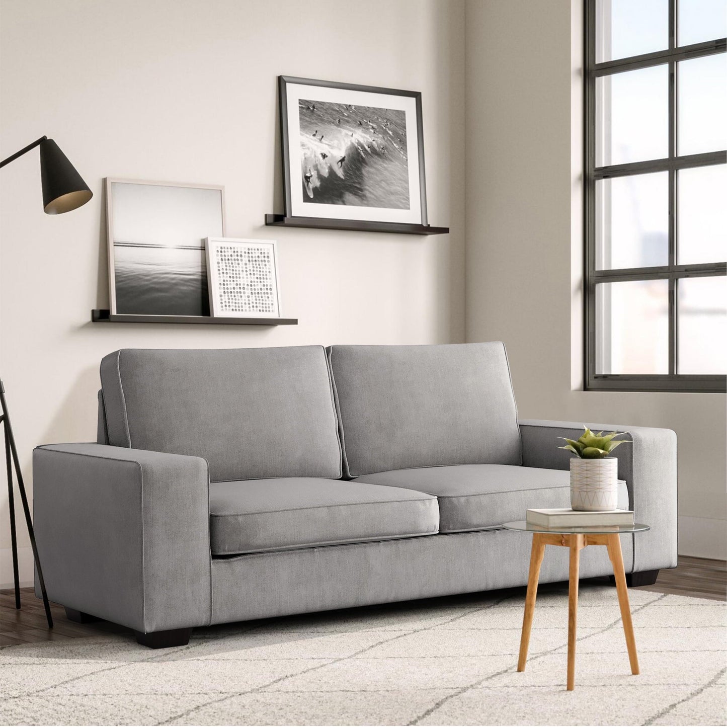 Versatile INGALIK 88.58" Modern Loveseat Sofa for Living Room, Chenille Sofa and Couch with Square Armrests, Removable Sofa Cushions and Detachable Sofa Cover, Easy to Install, 3 Seater, Light Grey