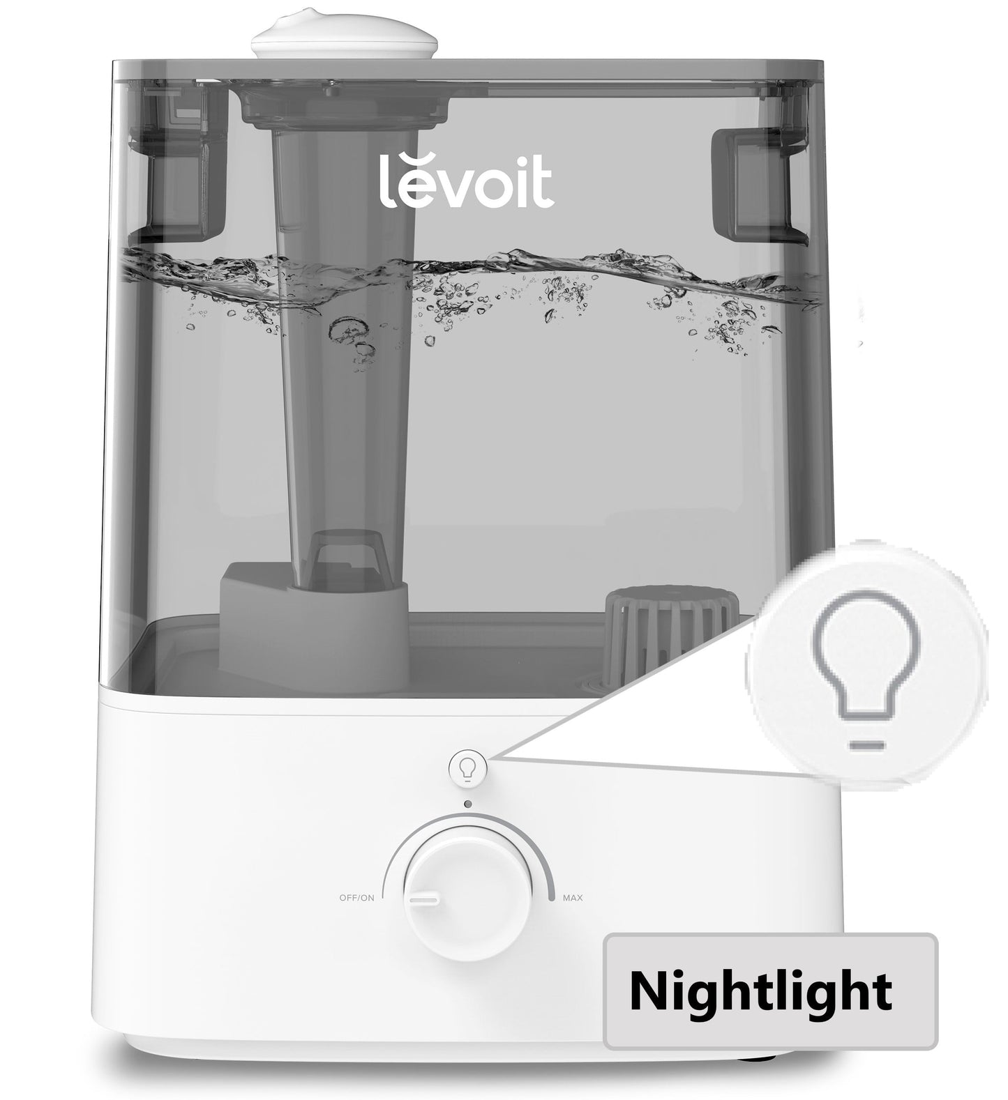 Versatile Levoit Cool Mist Humidifier for Room, Top Fill Vaporizer for Large Rooms with Nightlight, 6L, Classic 300, Gray