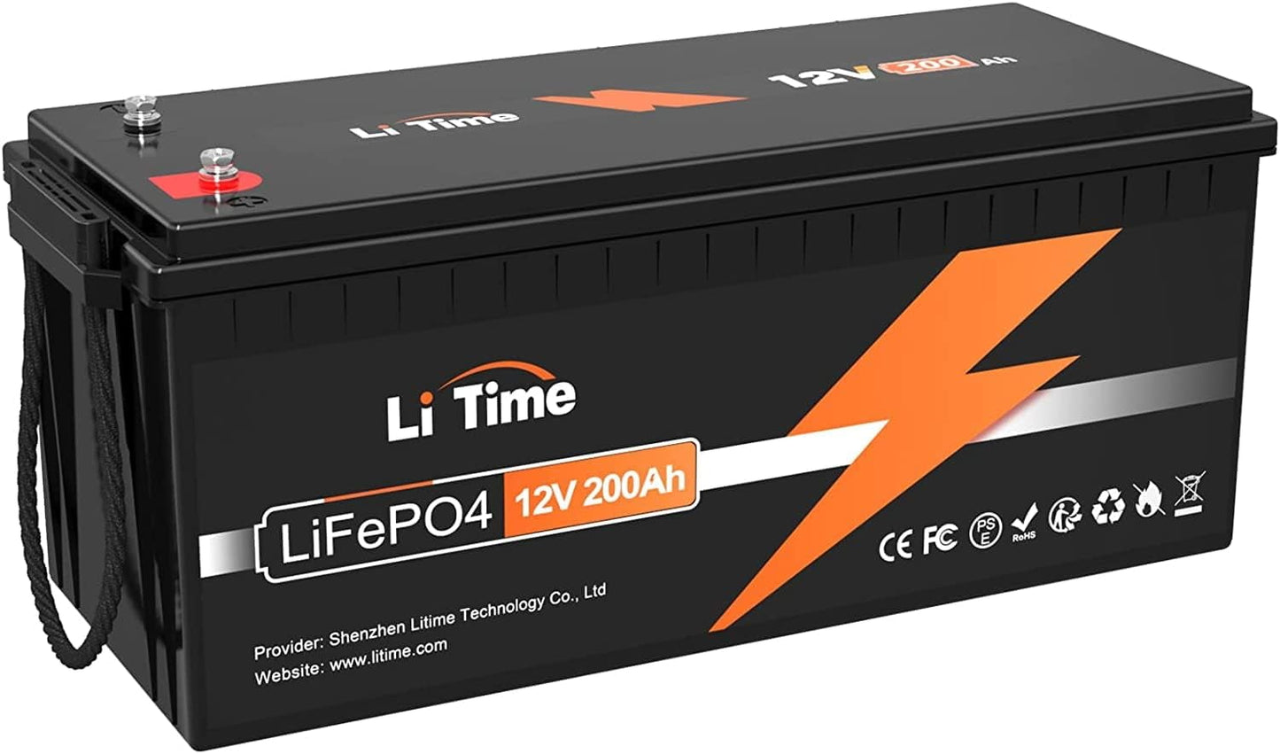 Classic LiTime 12V 200Ah LiFePO4 Lithium Battery, Max. 2.56kWh Energy for Trolling Motor RV Off-Grid Application Motorhome