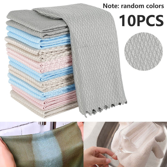 Classic MLfire 10PCS Microfibre Cleaning Cloths Reusable Streak Free Kitchen Rags Cleaning Rag Lint Fish Scale Cloth Rags for Car Window Household Cleaning Rag No Traces Faded Absorbent Kitchen Rags