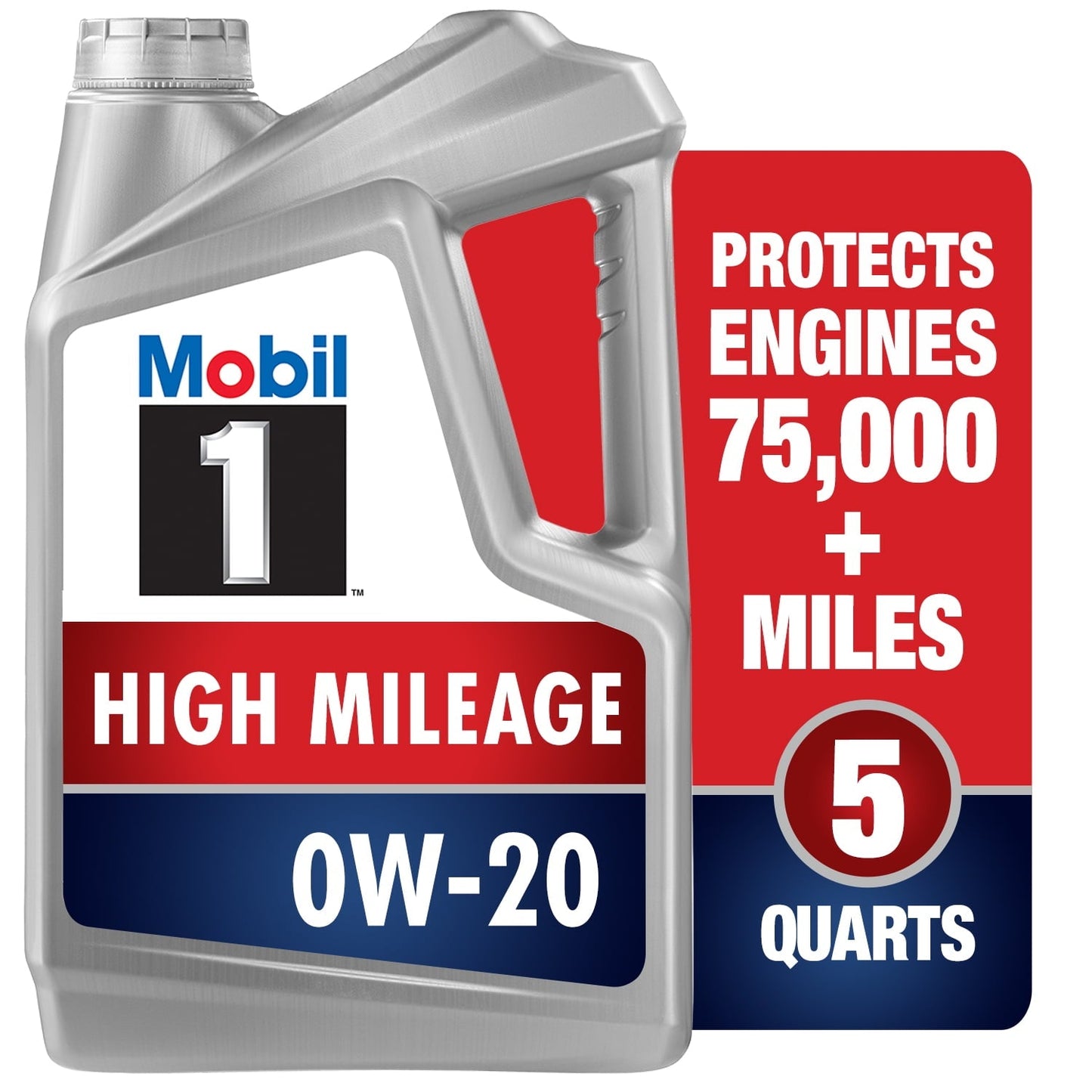 Classic Mobil 1 High Mileage Full Synthetic Motor Oil 0W-20, 5 qt