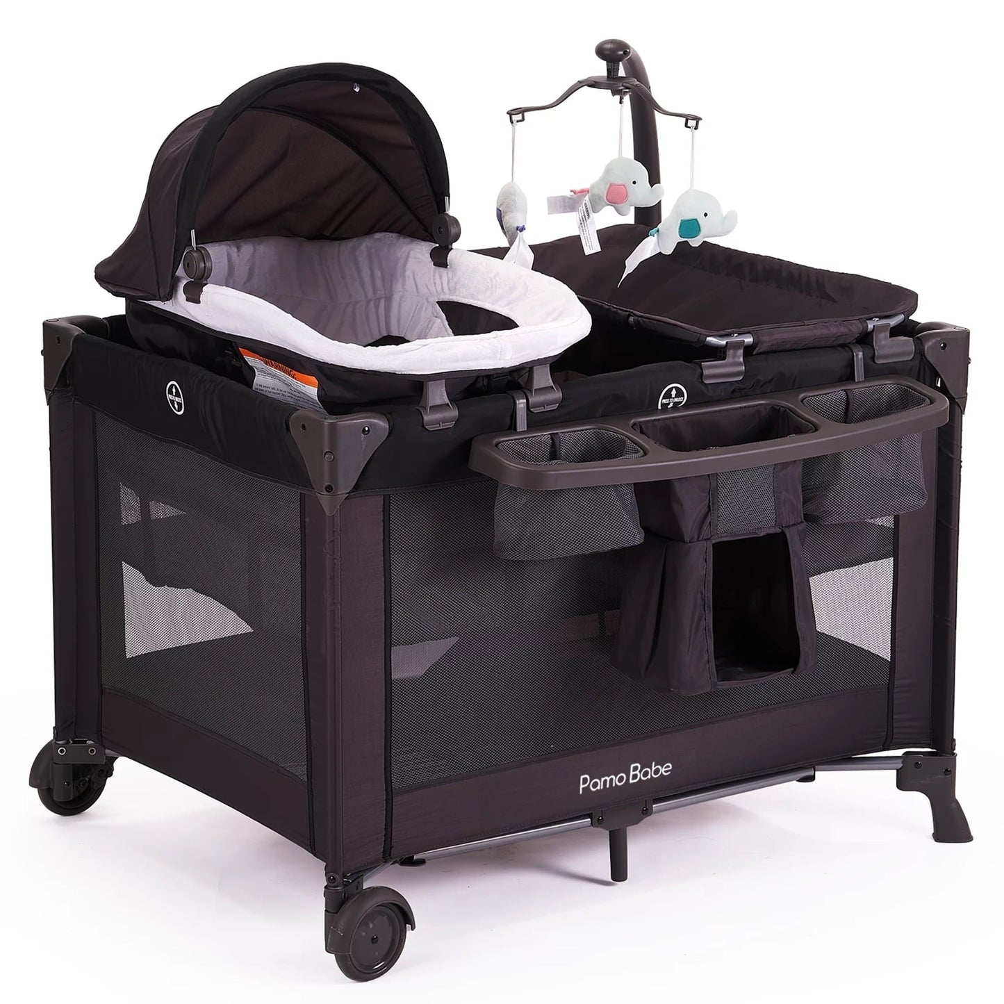 Classic Pamo Babe Unisex Nursery Center Playard with Bassinet & Changing Table, Black