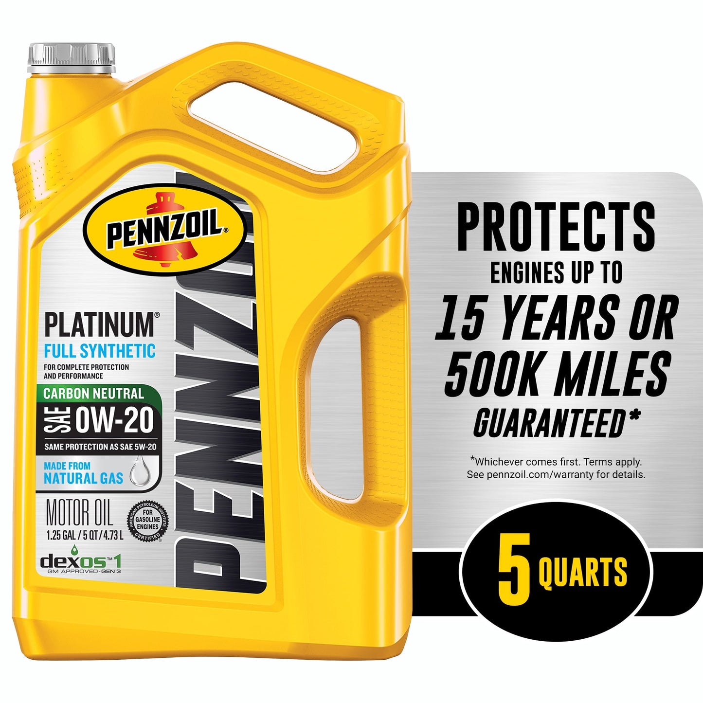 Versatile Pennzoil Platinum Full Synthetic 0W-20 Motor Oil, 5-Quart