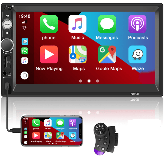 Versatile Podofo Double 2 Din 7'' Universal Car Stereo Radio Apple Carplay Android Auto Mirror Link HD Touch Screen Car Audio Multimedia Player MP3 MP5 Bluetooth FM USB(Rear Camera Not Included)