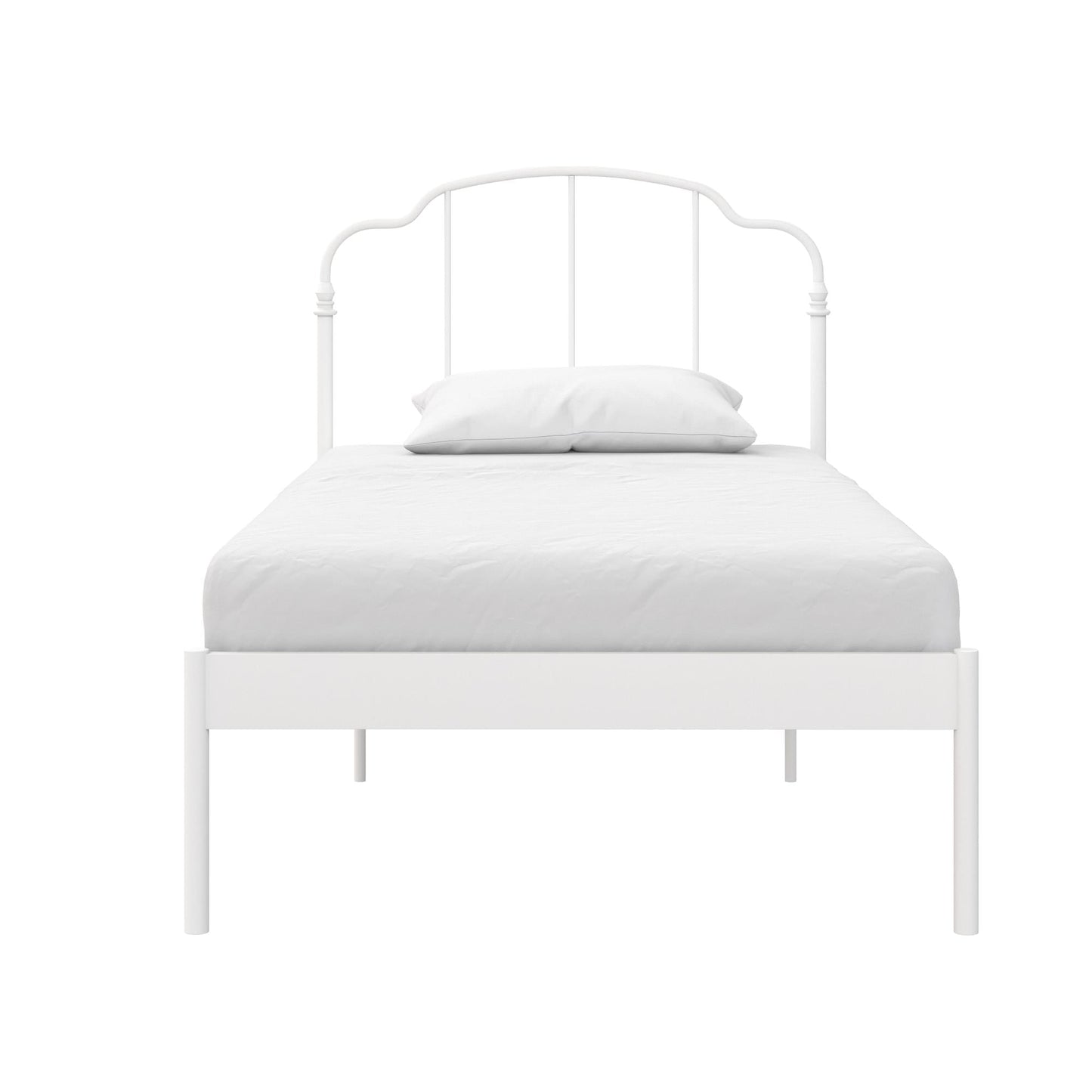 Classic RealRooms Camie Metal Bed, Adjustable Base Height, Twin, White