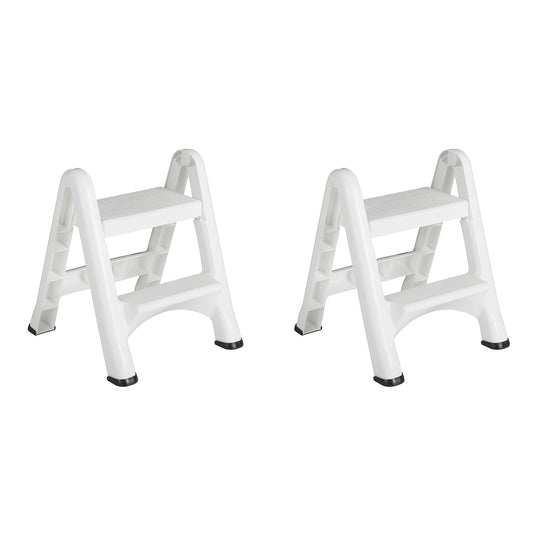 Versatile Rubbermaid EZ Two Step Durable Folding Plastic Ladder Step Stool, White (2 Pack)