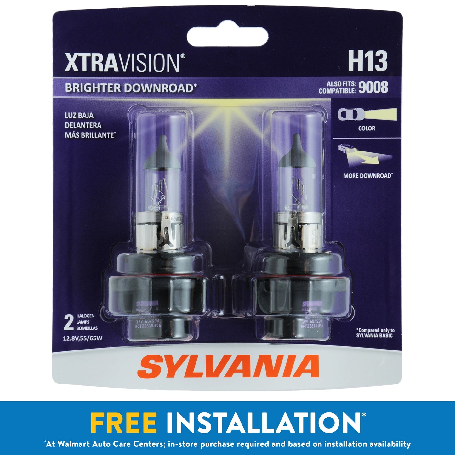 Versatile Sylvania H13 XtraVision Halogen Headlight Bulb, Pack of 2