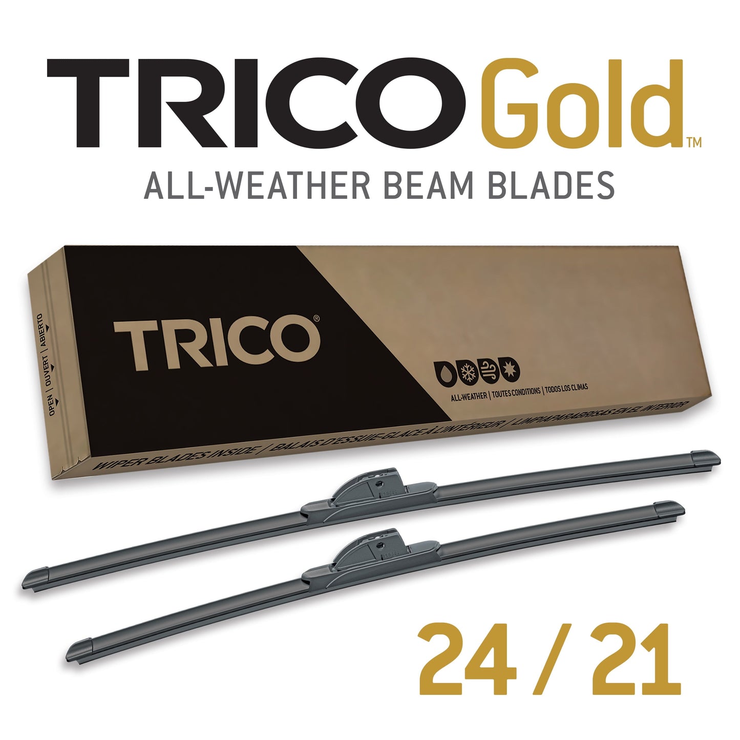 Versatile TRICO Gold 2 Pack All Weather Automotive Replacement Wiper Blades 24 and 21 Inch (18-2421)