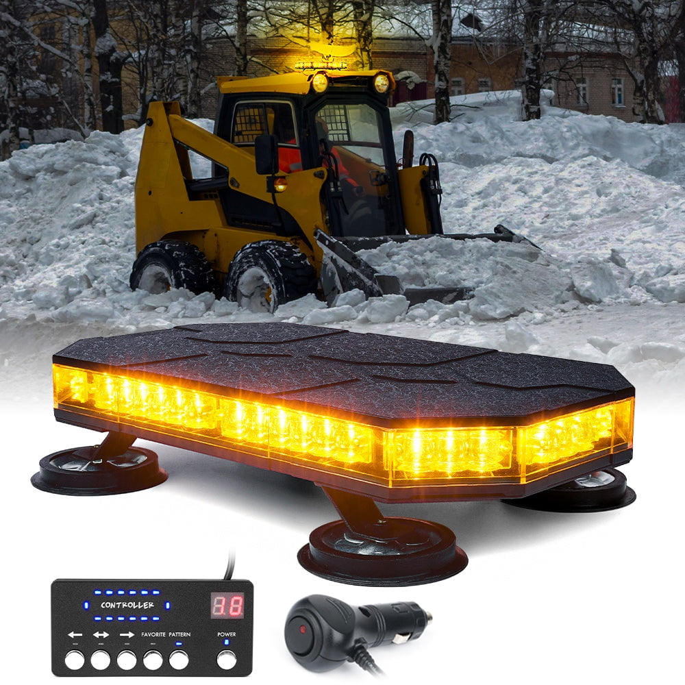 Versatile Xprite 42 LED High-Visibility 14" Rooftop Strobe Light Bar Vehicle Safety Emergency Beacon, Magnetic Base, Weatherproof - Amber