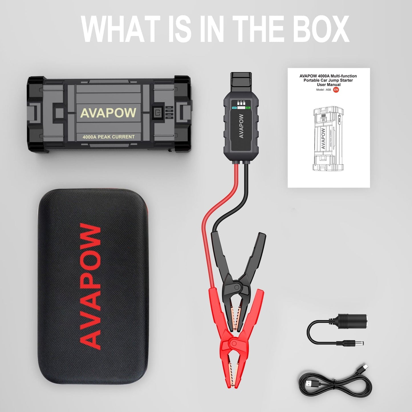 Classic AVAPOW Car Jump Starter, 4000A Peak 27800mAh Battery Jump Starter (for All Gas or Up to 10L Diesel), Battery Booster Power Pack, 12V Auto Jump Box with LED Light, USB Quick Charge 3.0