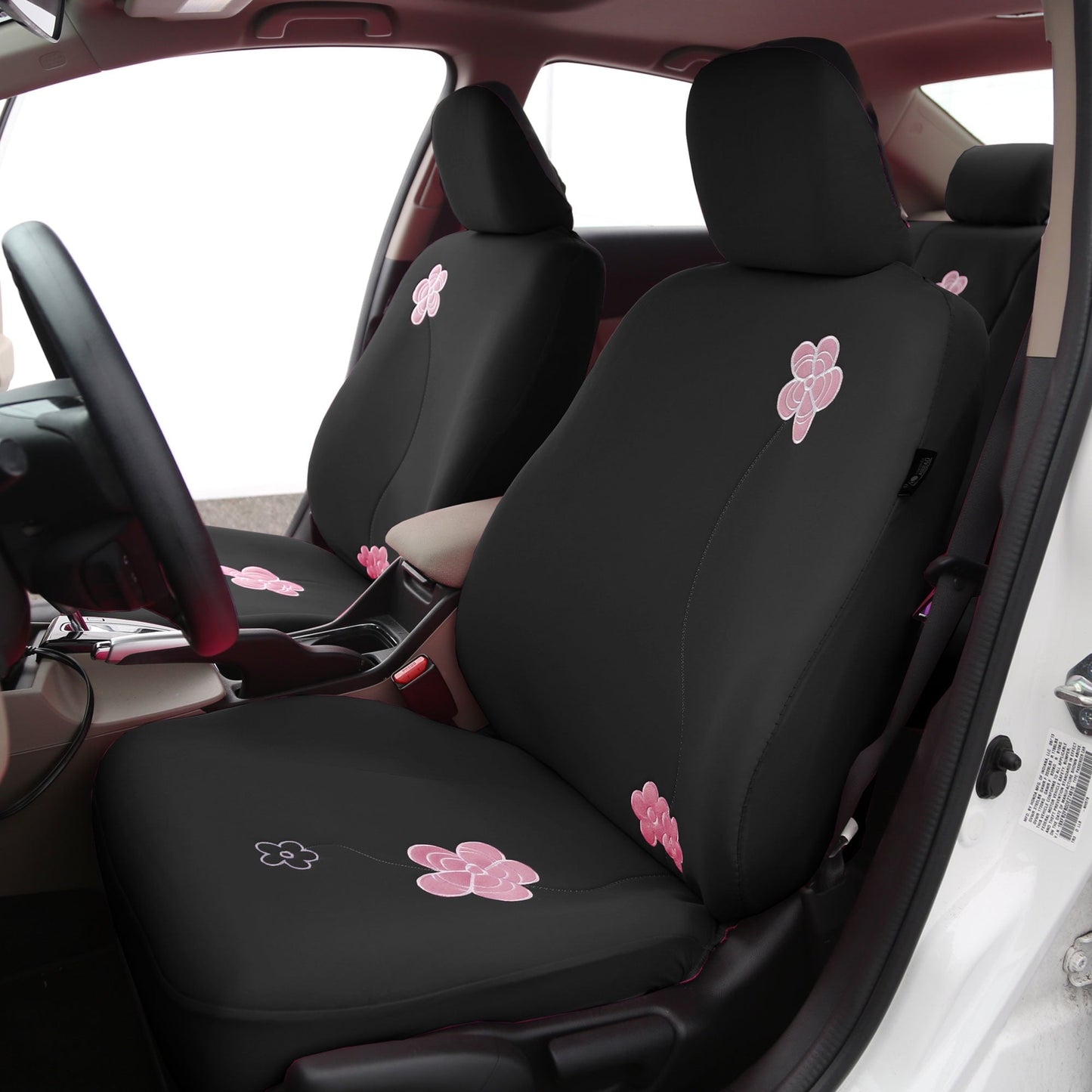 Classic FH Group Floral AFFB053BLACK102 Black Universal Front Set Car Seat Cover with Air Freshener