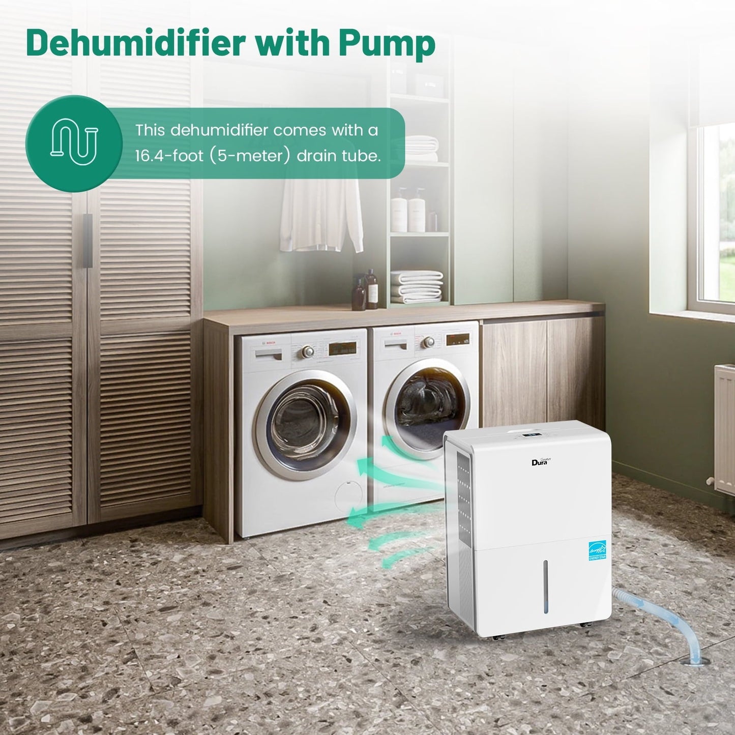 Classic DuraComfort 50 Pints Dehumidifier for Bathroom Basement with Pump, up to 4500 Sq.ft, Energy Star, Wifi,White