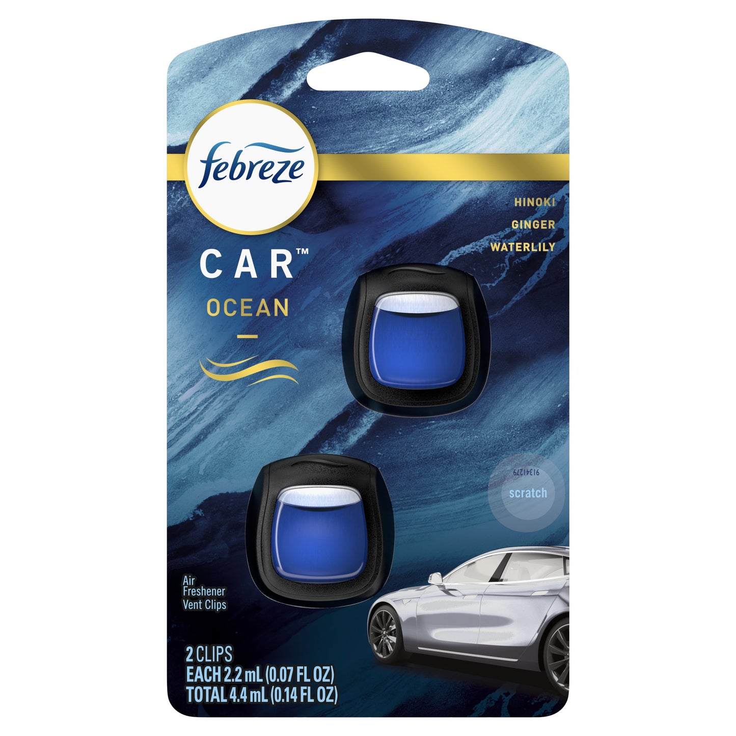 Versatile Febreze Car Ocean Scent Air Freshener Vent Clip, .07 oz. Car Vent Clip, Pack of 2