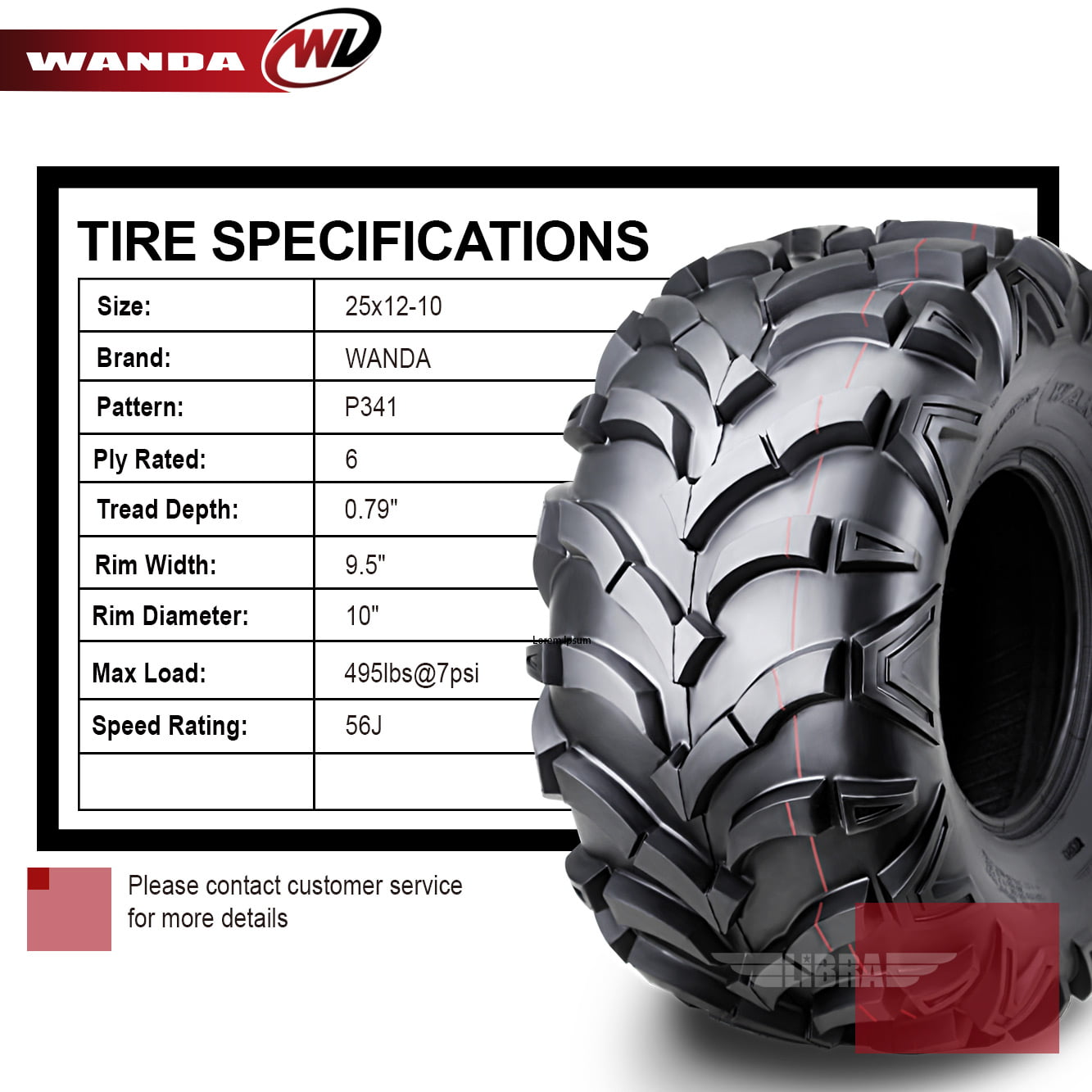 Versatile Wanda ATV/UTV Tires 25x12-10 25x12x10 /6PR P341 - 10161, Set 2