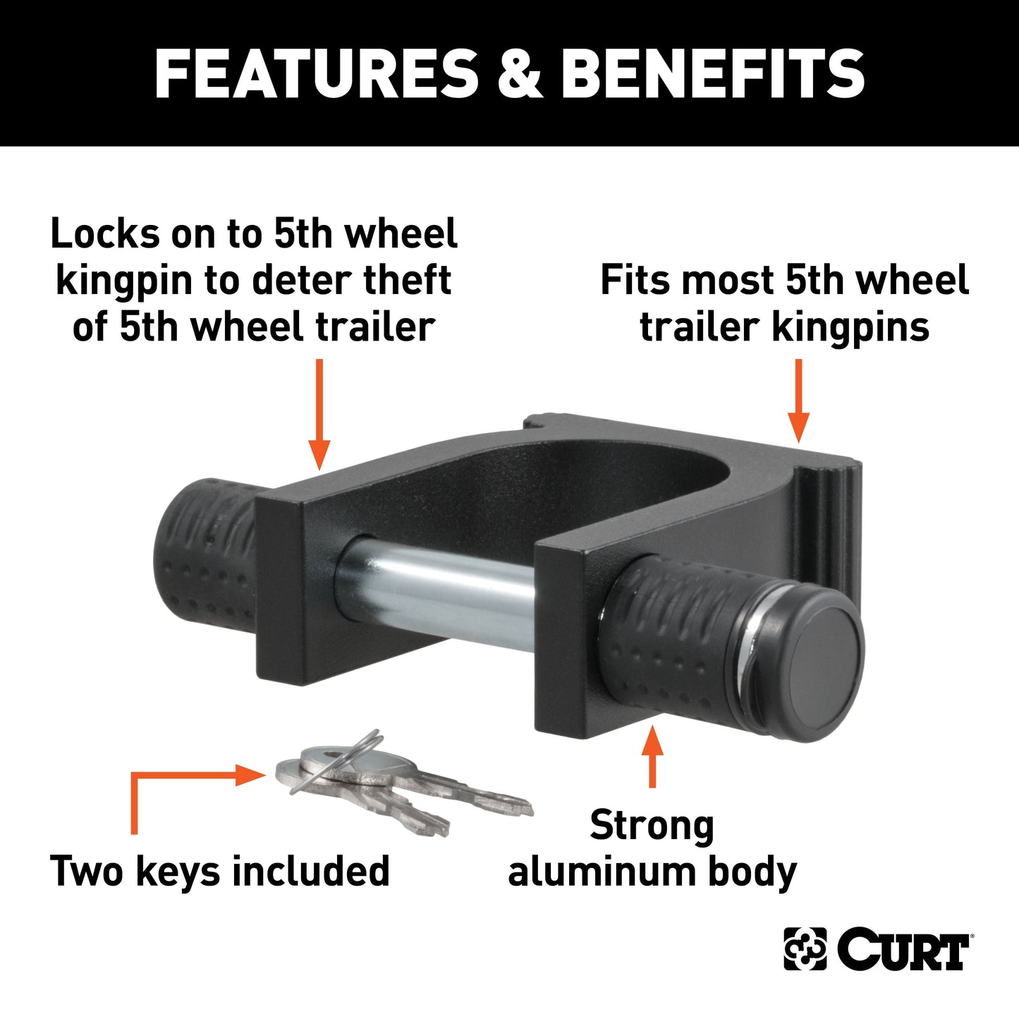 Versatile CURT 23255 5th Wheel Trailer Lock for 2-Inch King Pin