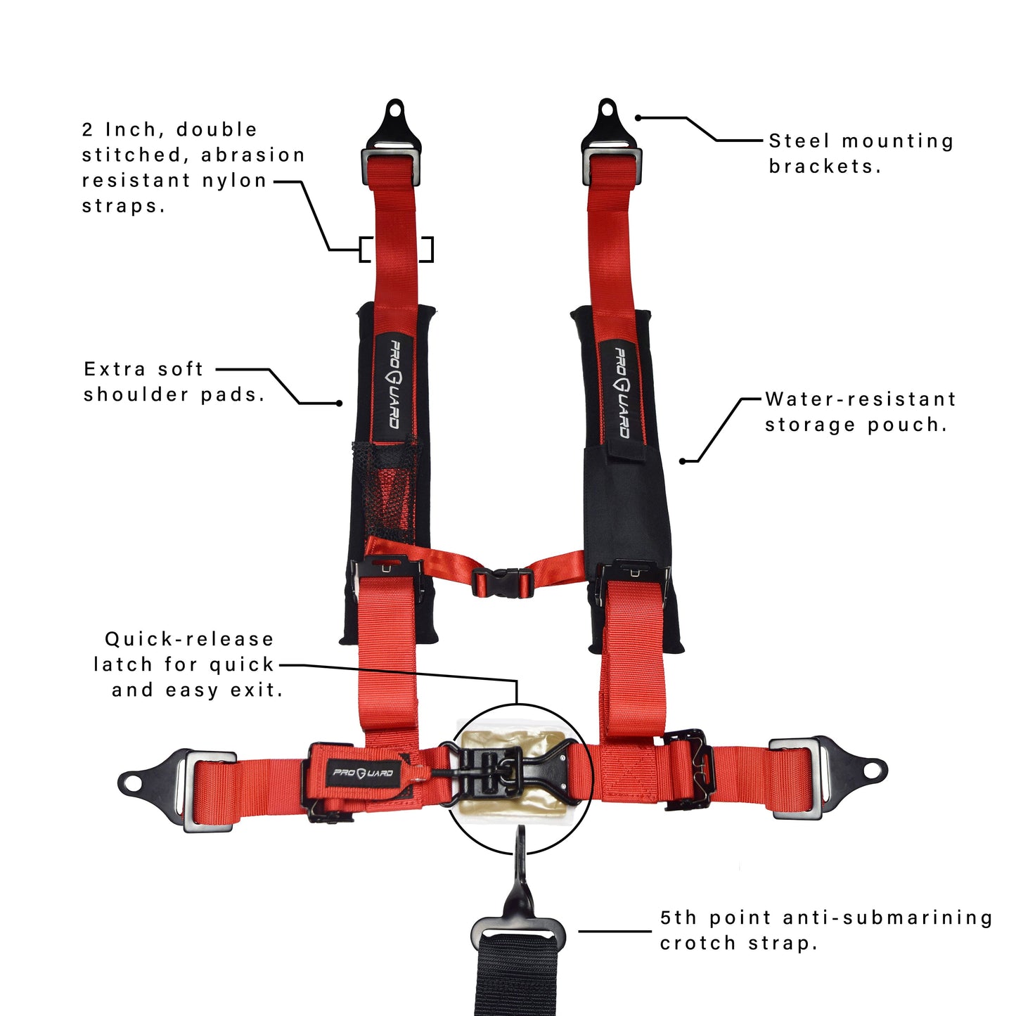 Classic ProGuard Red 5 Point Harness 2" Straps for Off Road Vehicle, ATV, UTV, Go Kart, Buggy, Side by Side, & Rock Bouncer