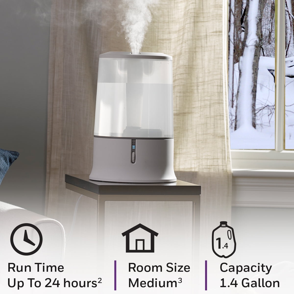 Classic Honeywell Ultra Quiet Cool Mist Humidifier, 400 sq ft, White, HUL233W