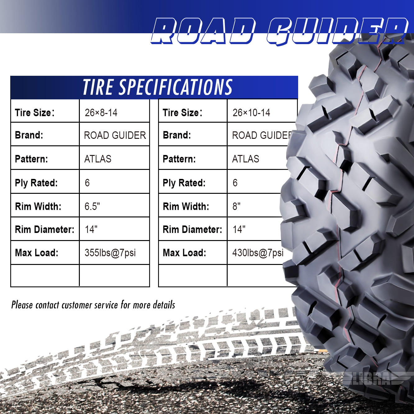 Versatile Set of 4 ATV UTV Tires 26x8-14 26x8x14 Front & 26x10-14 26x10x14 Rear 6PR