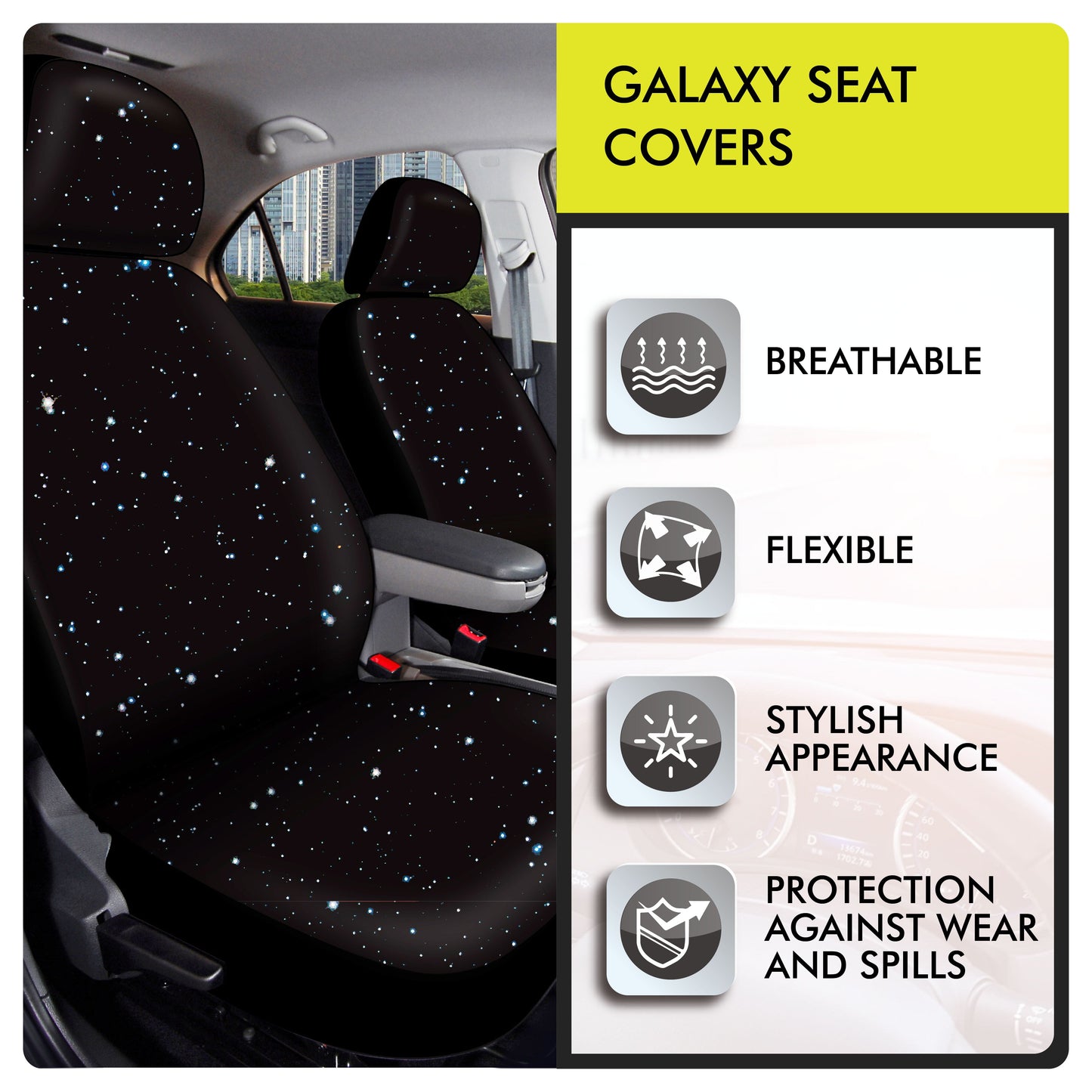 Classic Auto Drive Flat Cloth Starry Galaxy Car Seat Covers, Set of 2, NASAZH35