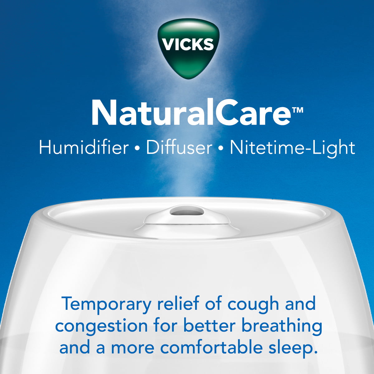 Versatile Vicks 0.6 Gallon Natural Care Cool Mist Ultrasonic Humidifier, 200 sq ft, White, VUL530