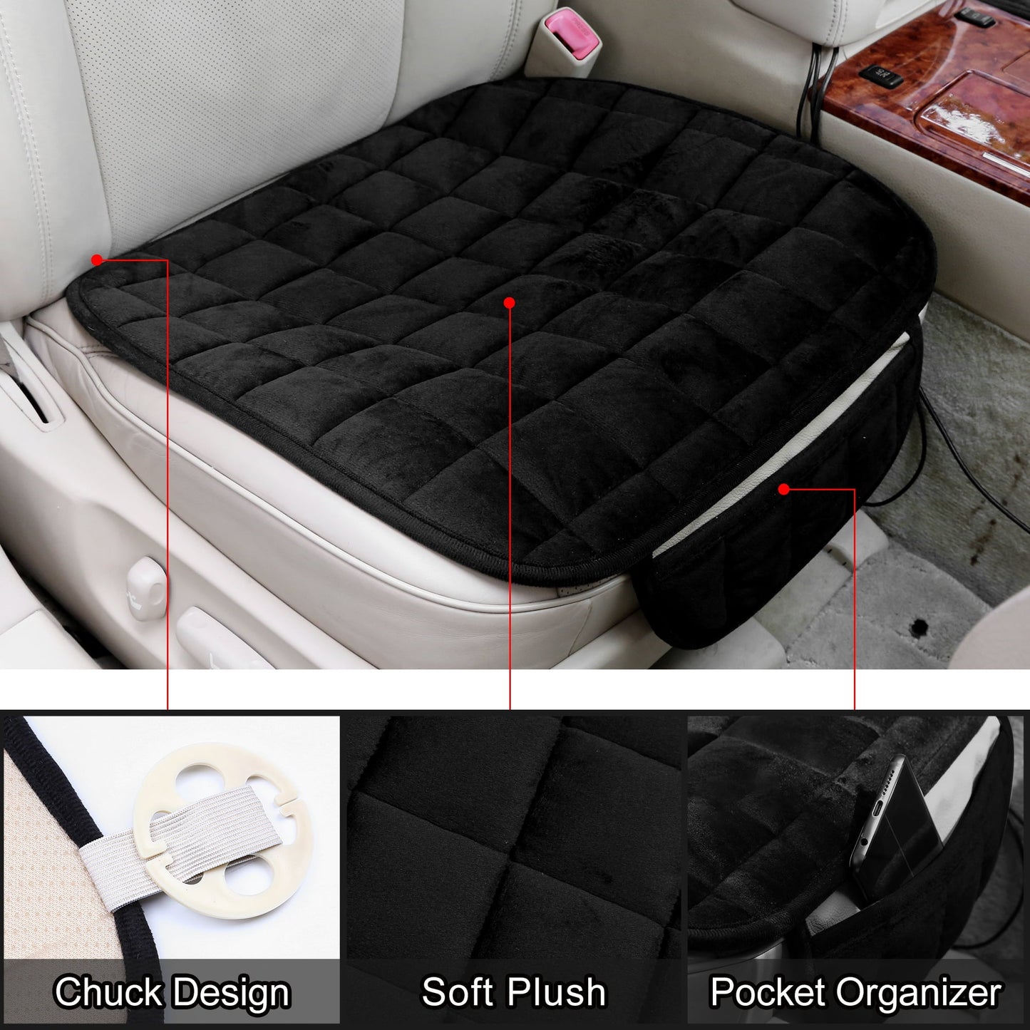 Versatile Unique Bargains 2 Pcs Front Car Seat Cover Breathable Plush Pad Chair Cushion for Vehicle Home Office Universal Black