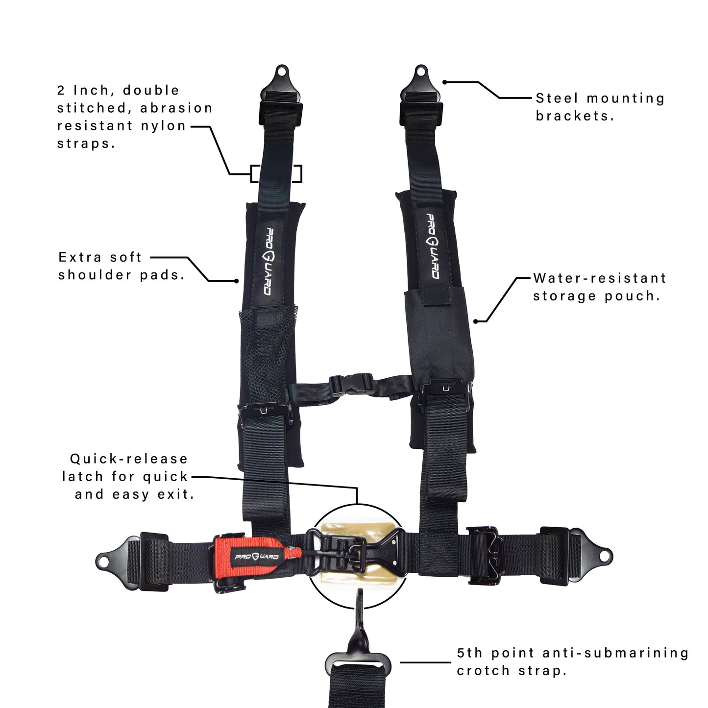 Classic ProGuard Black 5 Point Harness 2" Straps for Off Road Vehicle, ATV, UTV, Go Kart, Buggy, Side by Side, & Rock Bouncer