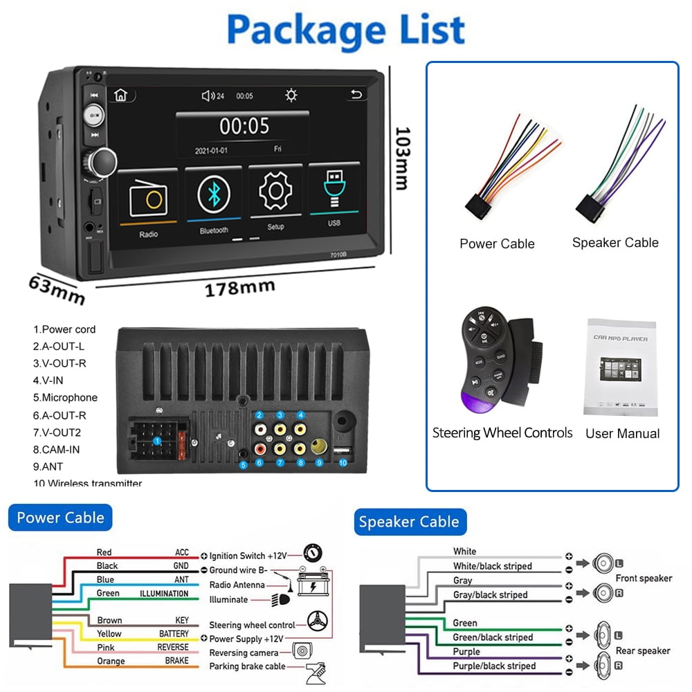 Versatile Podofo Double 2 Din 7'' Universal Car Stereo Radio Apple Carplay Android Auto Mirror Link HD Touch Screen Car Audio Multimedia Player MP3 MP5 Bluetooth FM USB(Rear Camera Not Included)