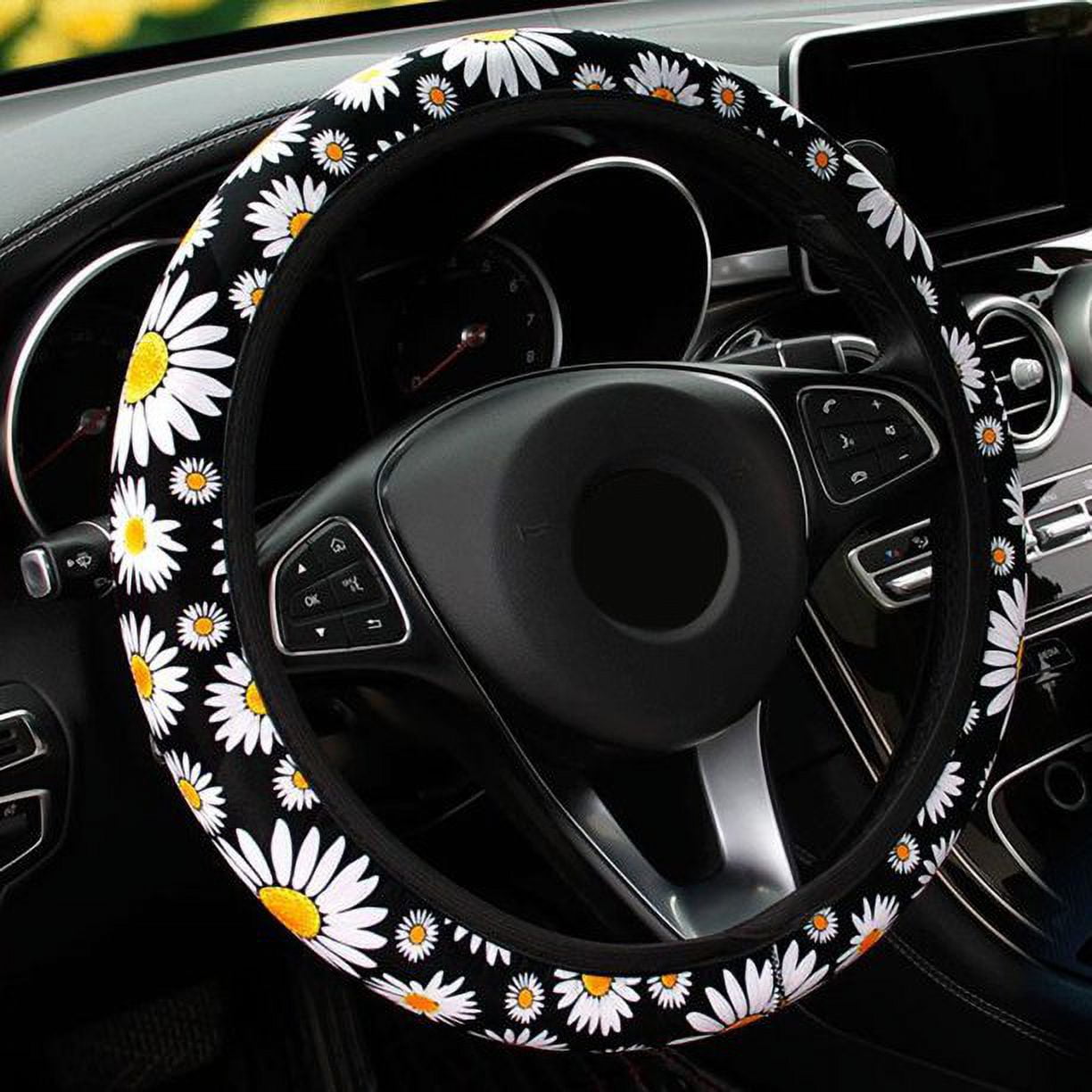 Classic Doingart Universal Steering Wheel Cover - Auto Car Daisy Sunflower Steering Wheel Cover Non-slip and Sweat Absorption Steering Wheel Cover Universal 14.5 to 15.25 inches