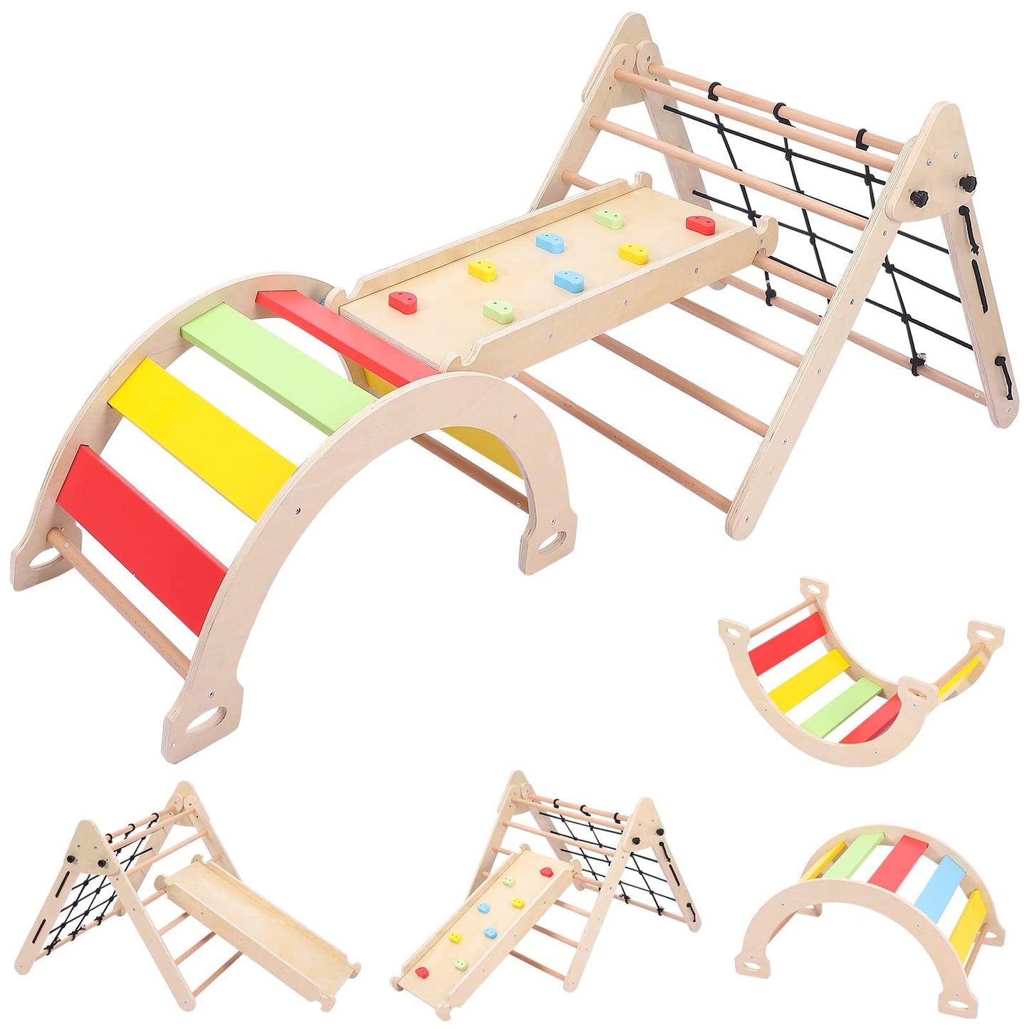 Versatile Toddler Indoor Gym Playset, 3-in-1 Wooden Climbing Toys, Triangle Folding Climbing for Climbing & Sliding for Boys and Girls,18M+