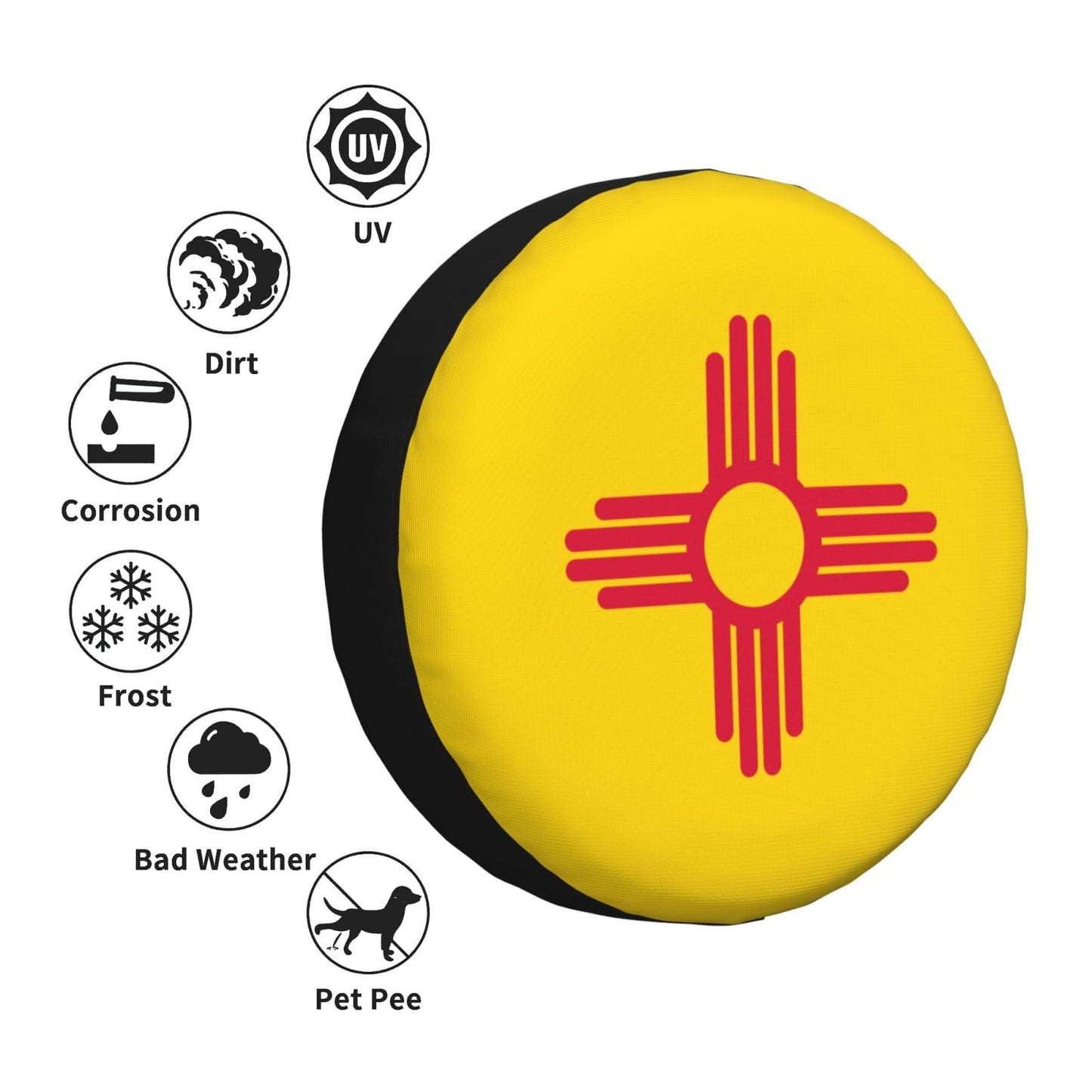 Classic DouZhe Waterproof Spare Tire Cover, New Mexico State Flag Seal Prints Adjustable Wheel Covers Fit for Jeep Trailer RV SUV Car, 14 inch