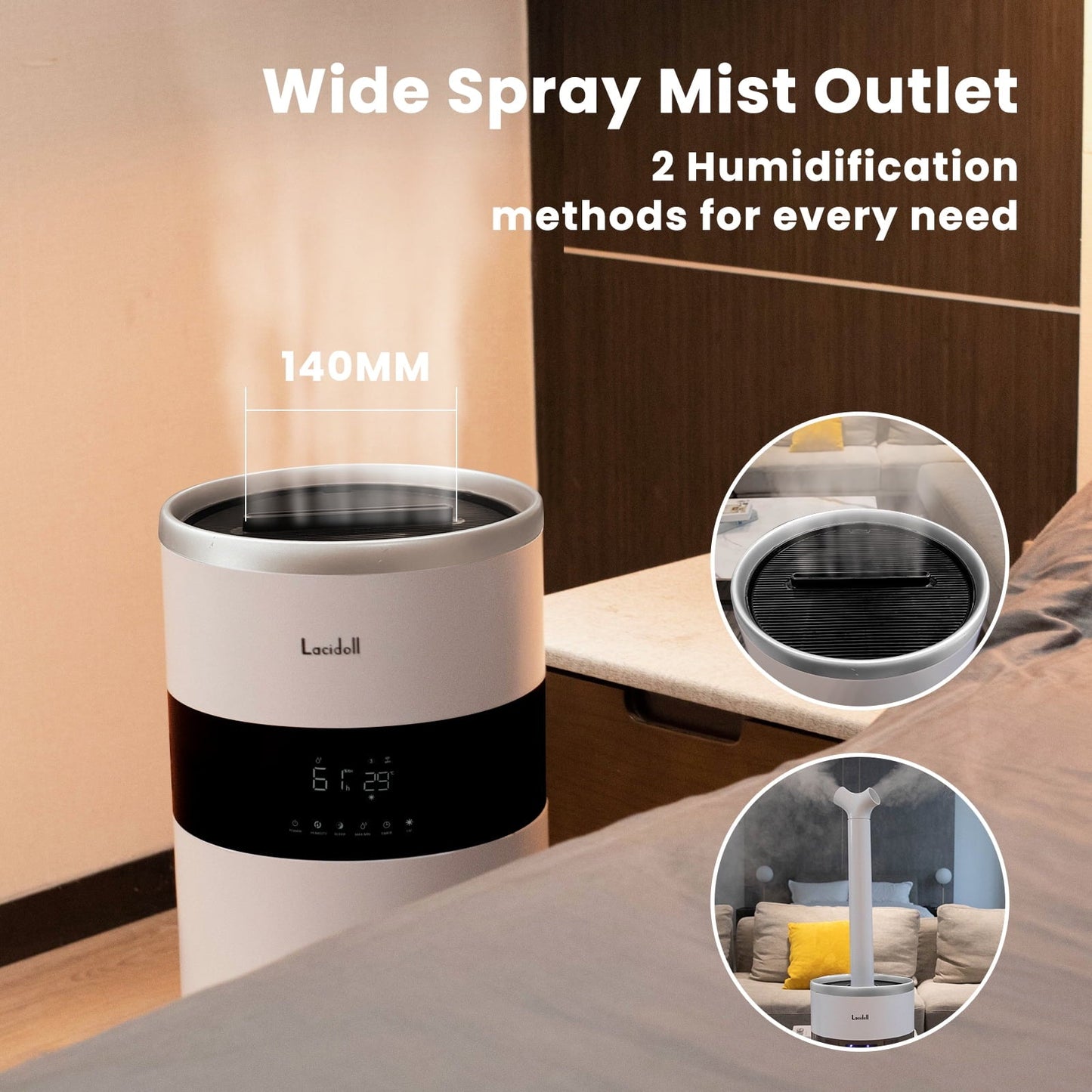 Classic Lacidoll Humidifiers for Large Room - 4.8Gal/18L Wholehouse Humidifier 2000 Sq.ft -  Top Fill, Remote, Timer, 2000ml per Hour Mist Output