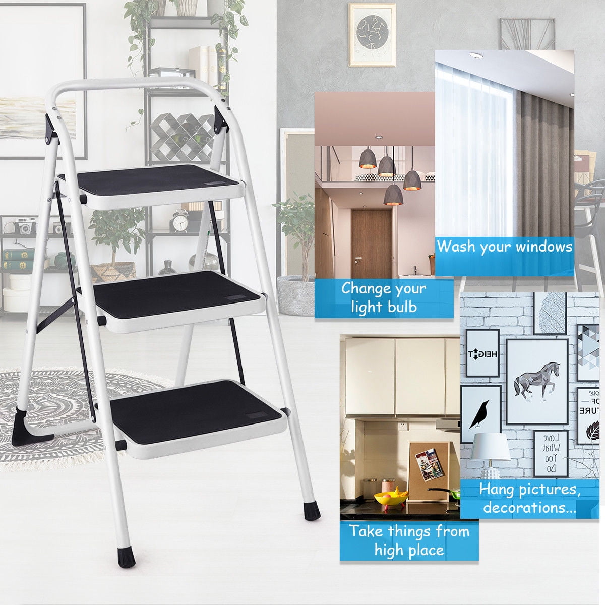 Classic Costway 3 Step Lightweight Ladder HD Platform Foldable Stool 330 LB Cap. Saving Space