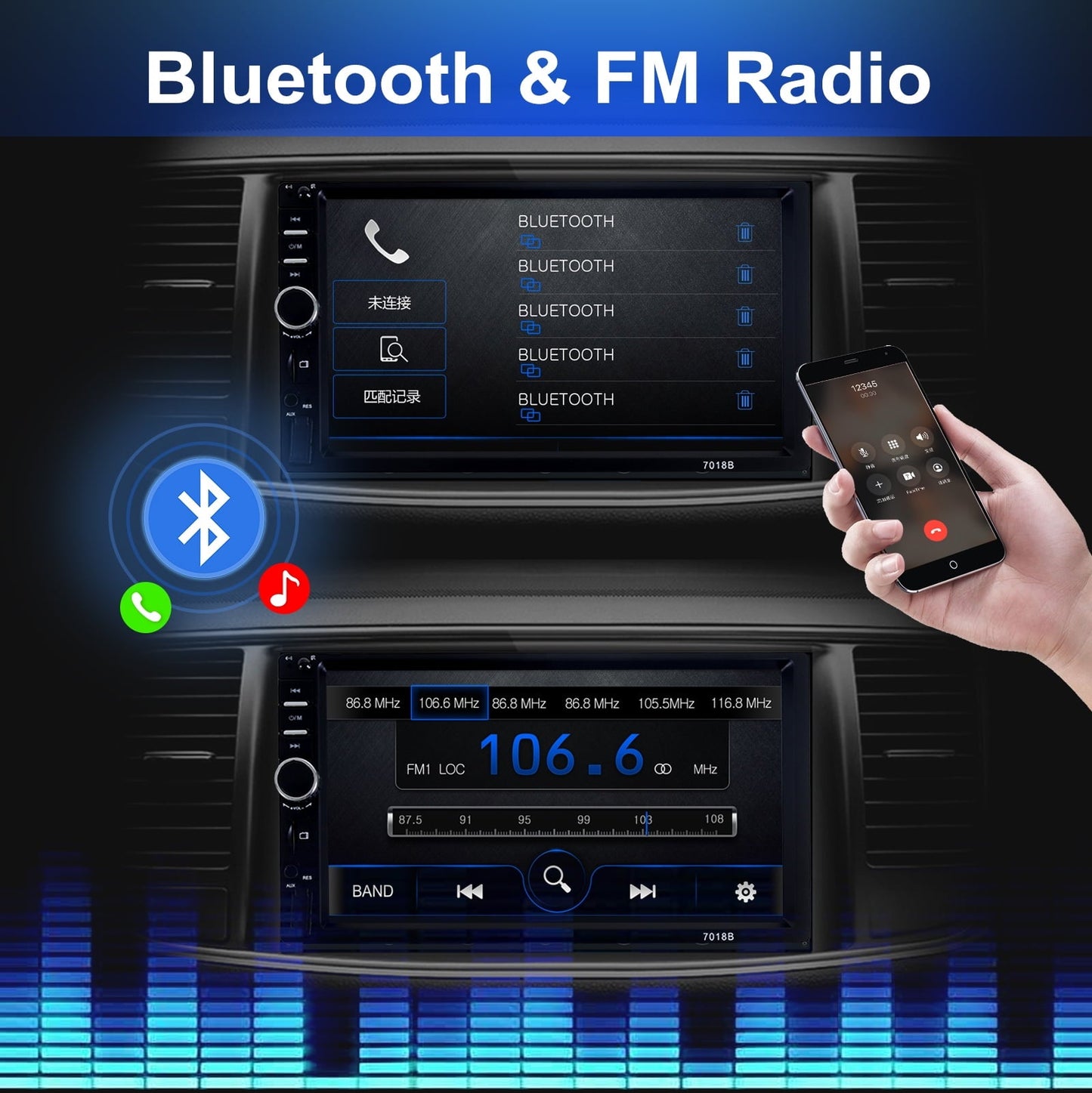 Classic Car Stereo Touch Screen,7" Double Din Radio,Car Stereo with Bluetooth FM AUX USB SD Mirror Link Function,Backup Camera