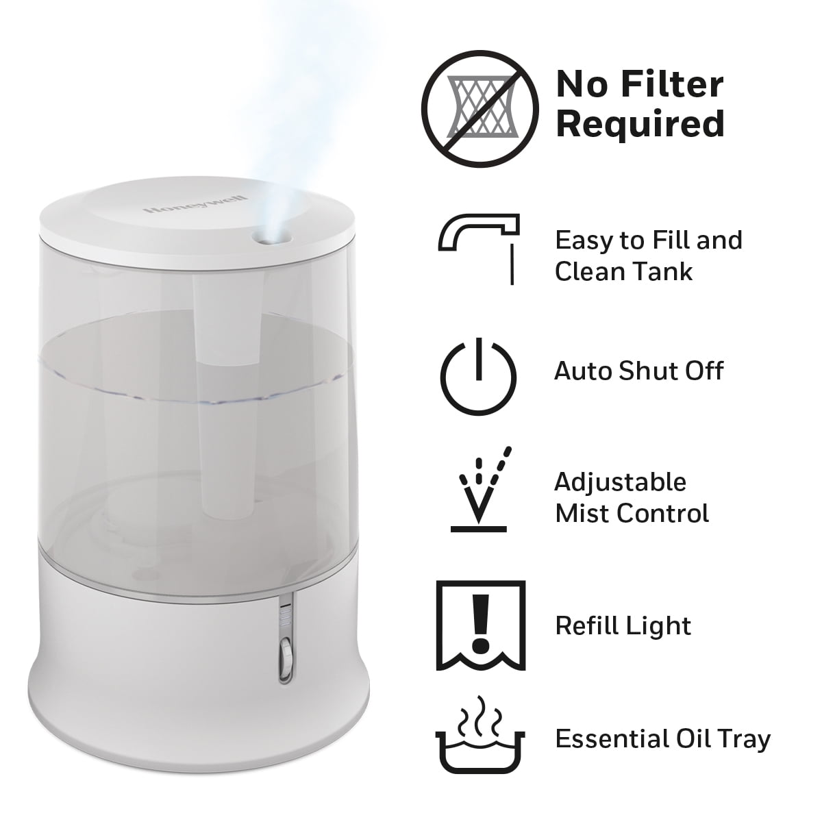 Classic Honeywell Ultra Quiet Cool Mist Humidifier, 400 sq ft, White, HUL233W