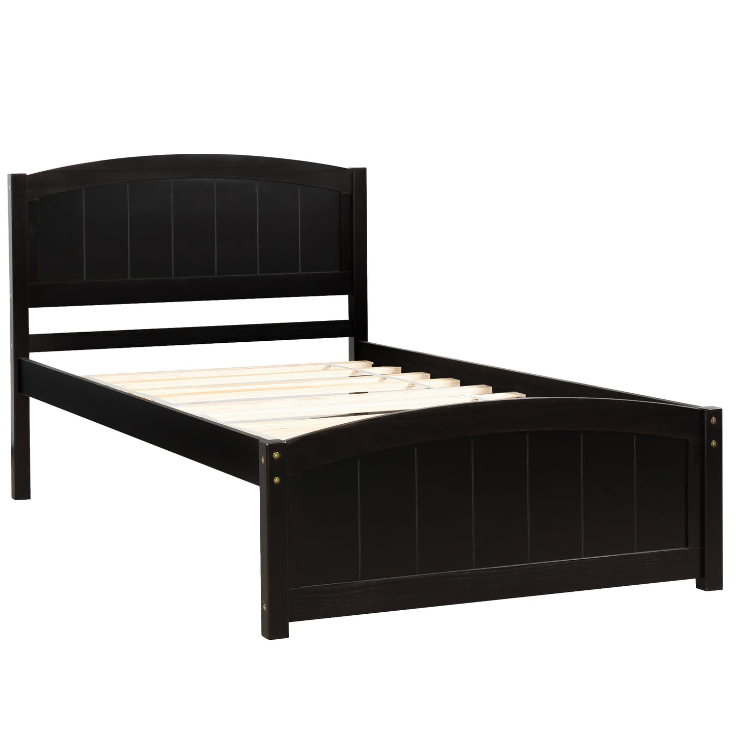 Versatile Wood Platform Bed, Twin Size Bed Frame Sleigh Bed with Headboard for Kids Teens Adults, Wood Slat Support, No Box Spring Needed, Space Saving Design, Expresso